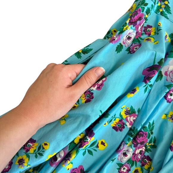Hell Bunny Vixen Retro Halter Sundress Blue Floral Rockabilly Pin Up 50s Dress L - Picture 4 of 10